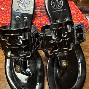 NEW - TORY BURCH Black Square Miller Patent Leather Sandals Size 9